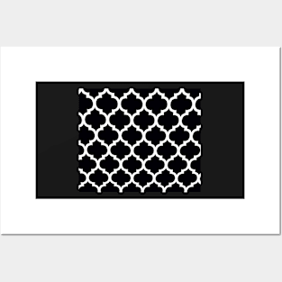 Black and White Lattice Grid Pattern Posters and Art